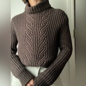 Kier + J silk blend chunky knit turtleneck